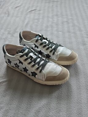 Majestic Metallic Silver Leather Sneaker with Black Trim